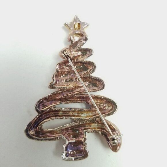 Vintage Retro Christmas Tree Brooch, Zig Zag Design Silver Tone With Star Pin - Picture 3 of 6